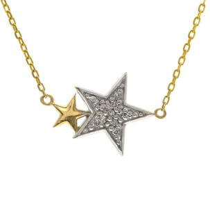 Yellow Gold and Single Pave Diamond Star Necklace