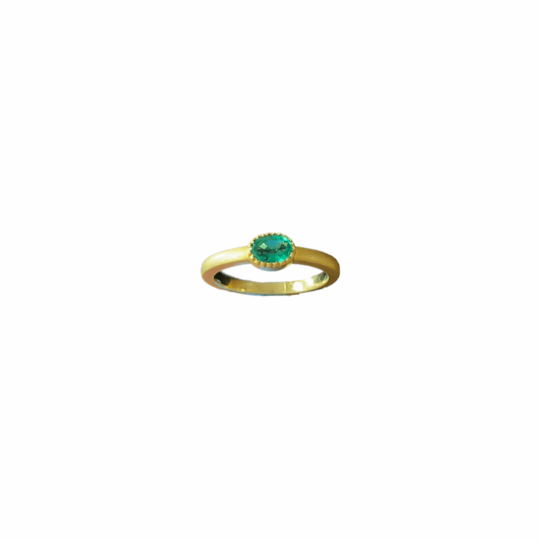 Textured Oval with Bezel Emerald Yellow Gold Ring