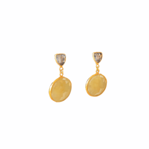 Yellow Sapphire and Diamond Earrings Side View