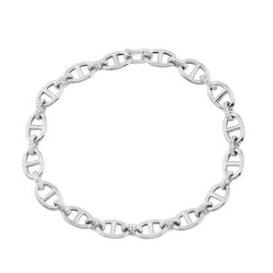 Diamond Link and Anchor Chain Bracelet in White Gold