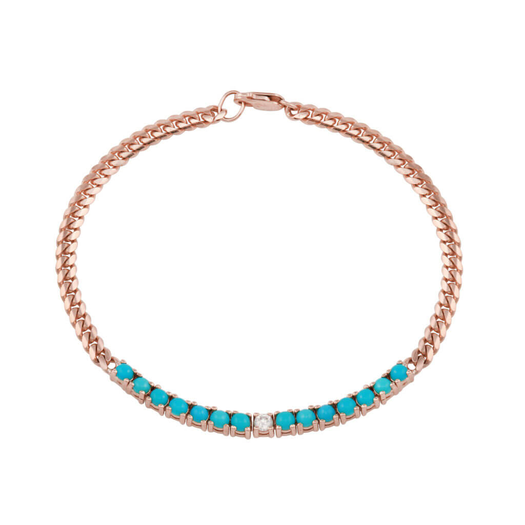 Miami Cuban Chain with Turquoise and Diamond in Rose Gold