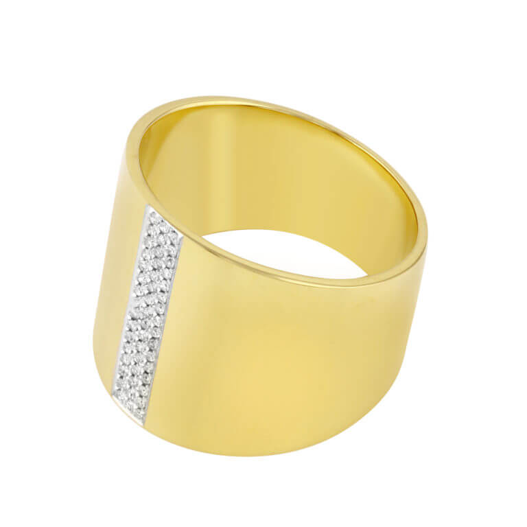 Side View of Diamond Line Cigar Band in Yellow Gold