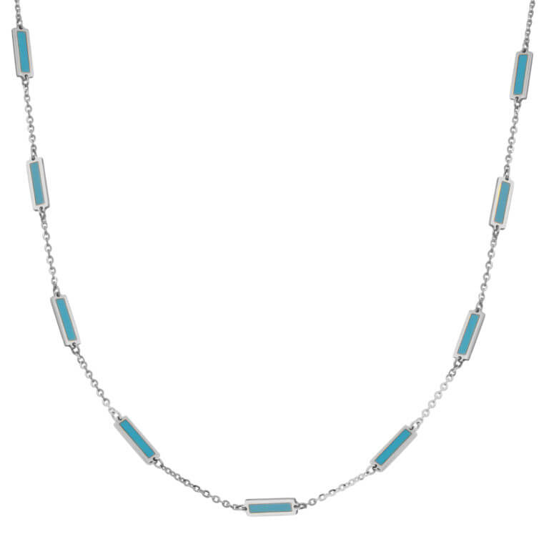 Turquoise Bar Necklace in 14k White Gold