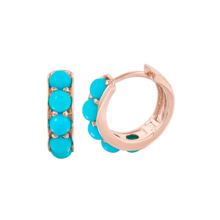 3mm Turquoise Huggies in Rose Gold