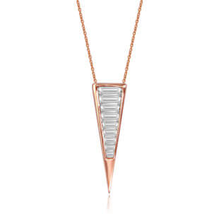 Baguette Diamond Long Triangle Necklace in 18k Rose Gold