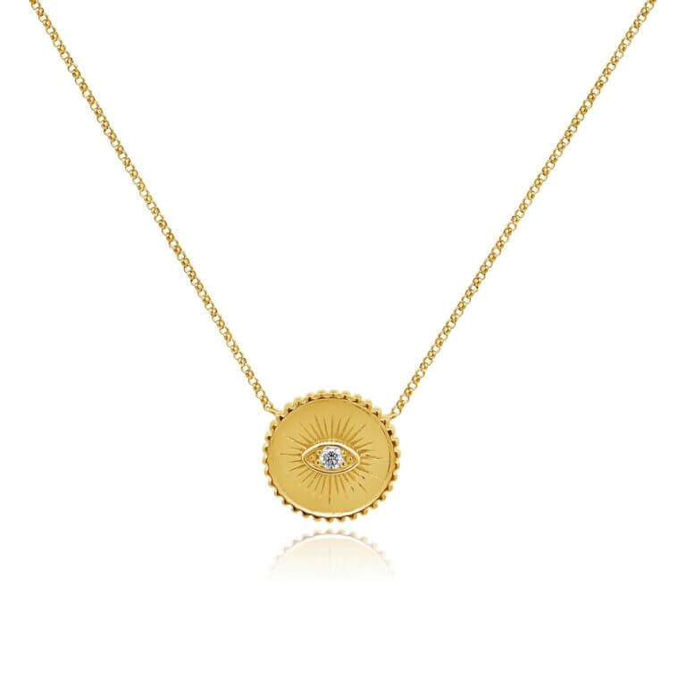 Evil Eye Scalloped Disc Necklace from the Moondance Collection