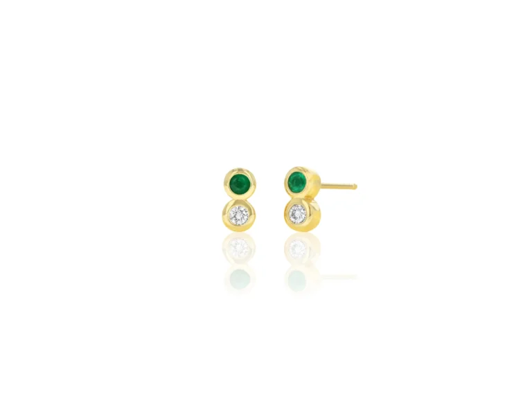 Emerald and Diamond Duo Studs by Rachel Reid at Moondance Jewelry Gallery