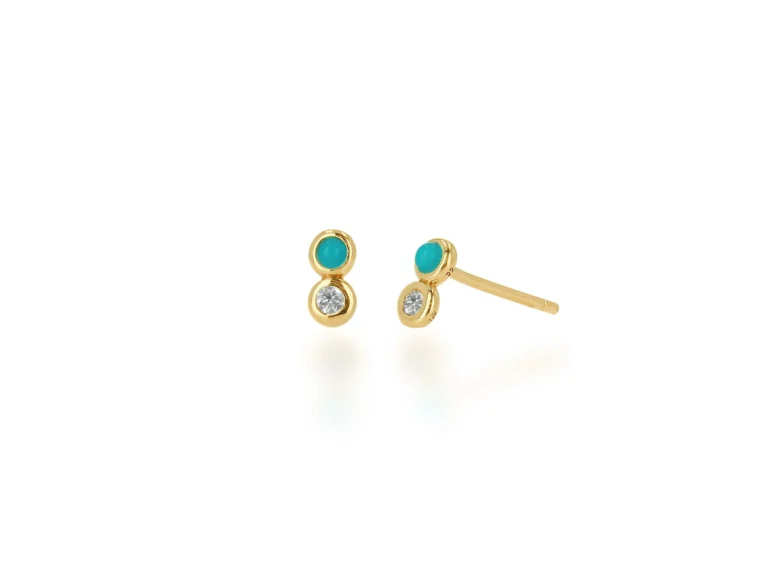 Mini Turquoise and Diamond Duo Studs